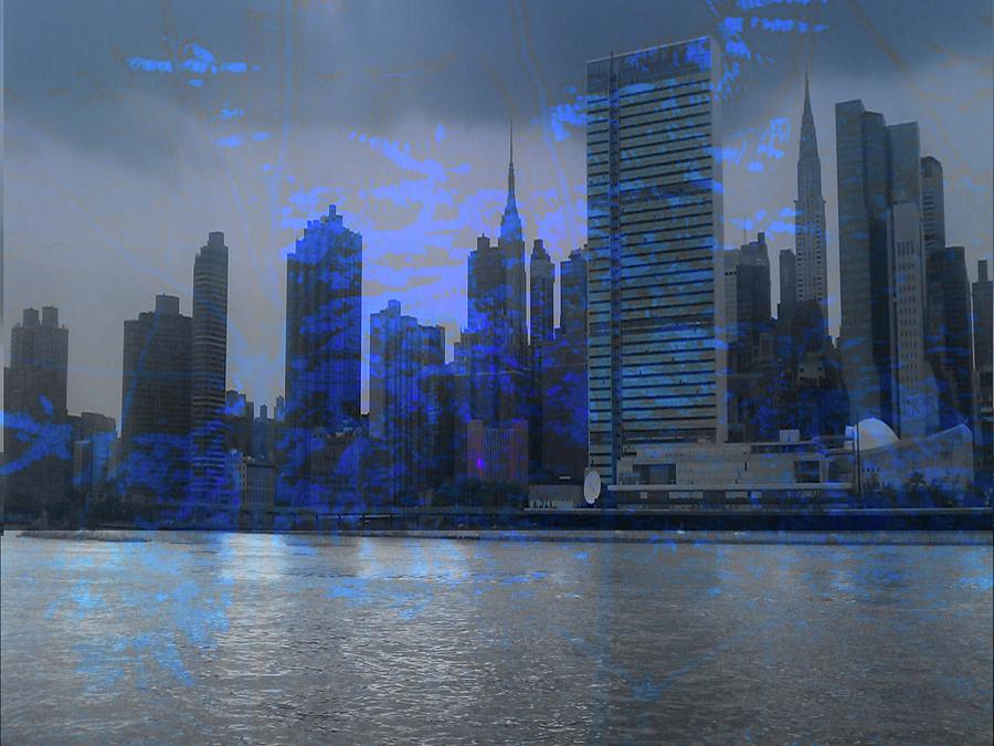 City Digital Art - Blue Wind On City by Carole Guillen