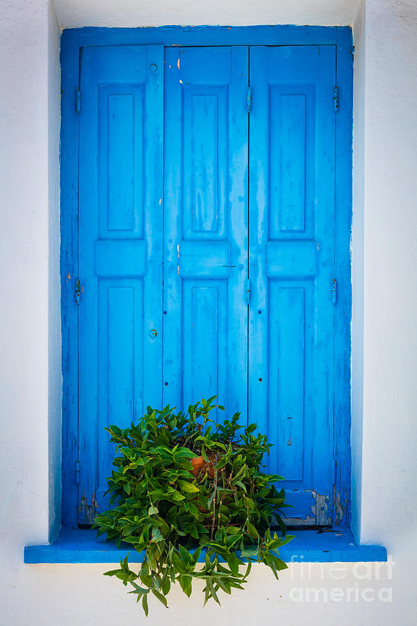 Greek Photograph - Blue Window by Inge Johnsson