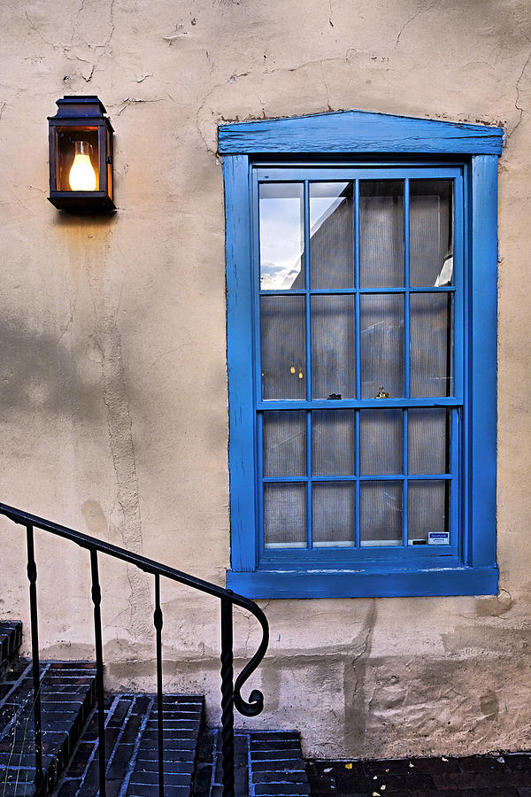 Architecture Photograph - Blue Window of an Adobe Building Santa Fe by George Oze