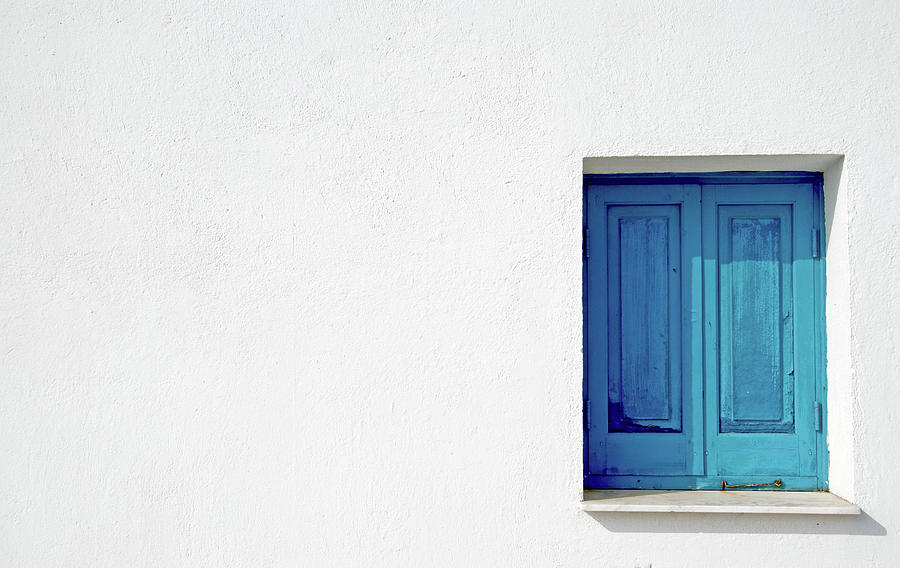 Blue window on a white wall Photograph by Michalakis Ppalis