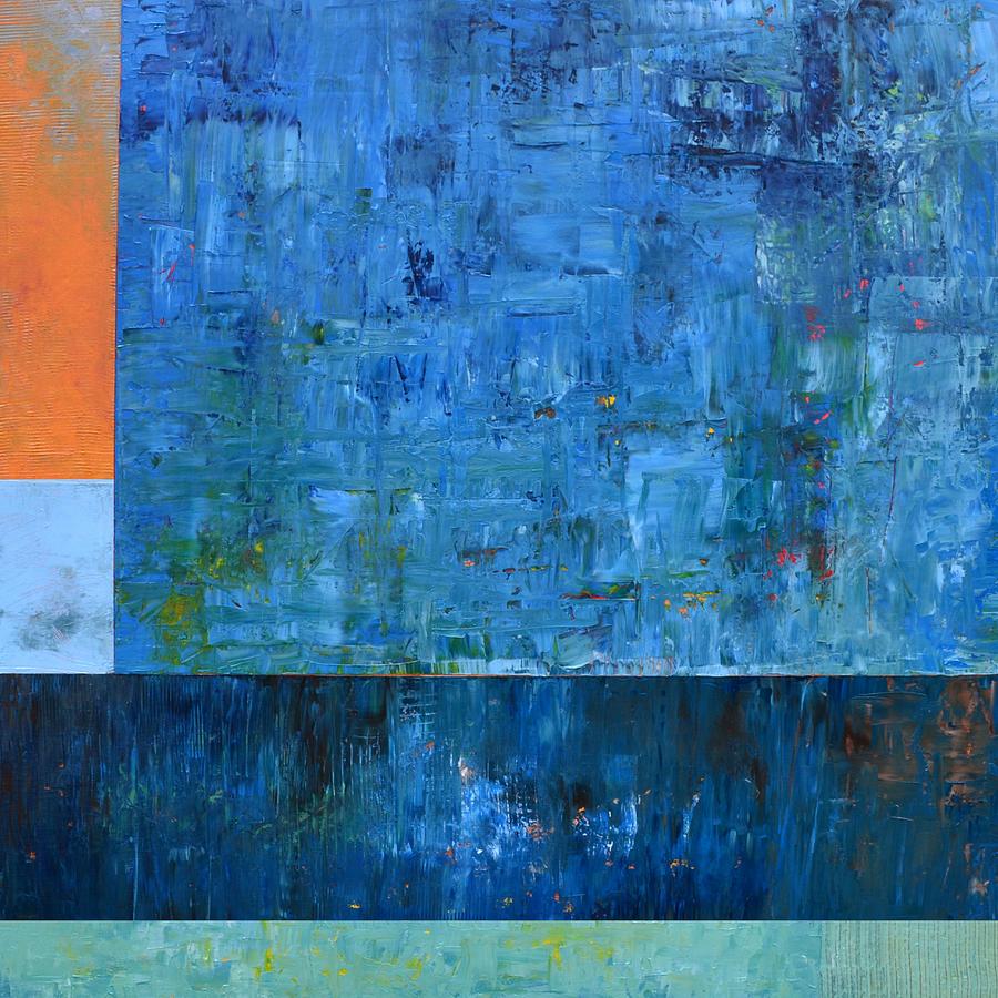 Abstract Painting - Blue with Orange by Michelle Calkins