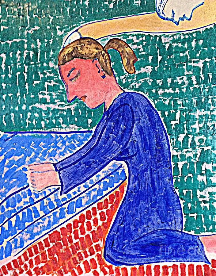Blue Woman Praying  Painting by Richard W Linford