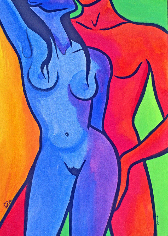 Blue Woman Red Man Painting by Jennifer Baird