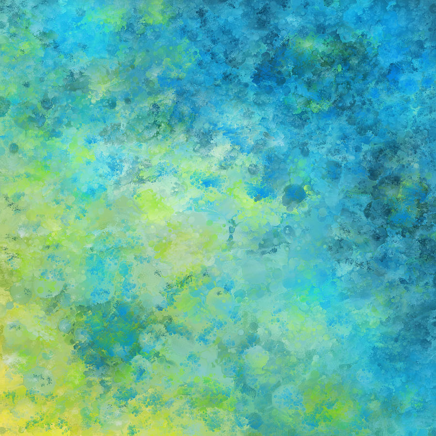 Blue Yellow Abstract Beach Fizz Painting by Michelle Wrighton