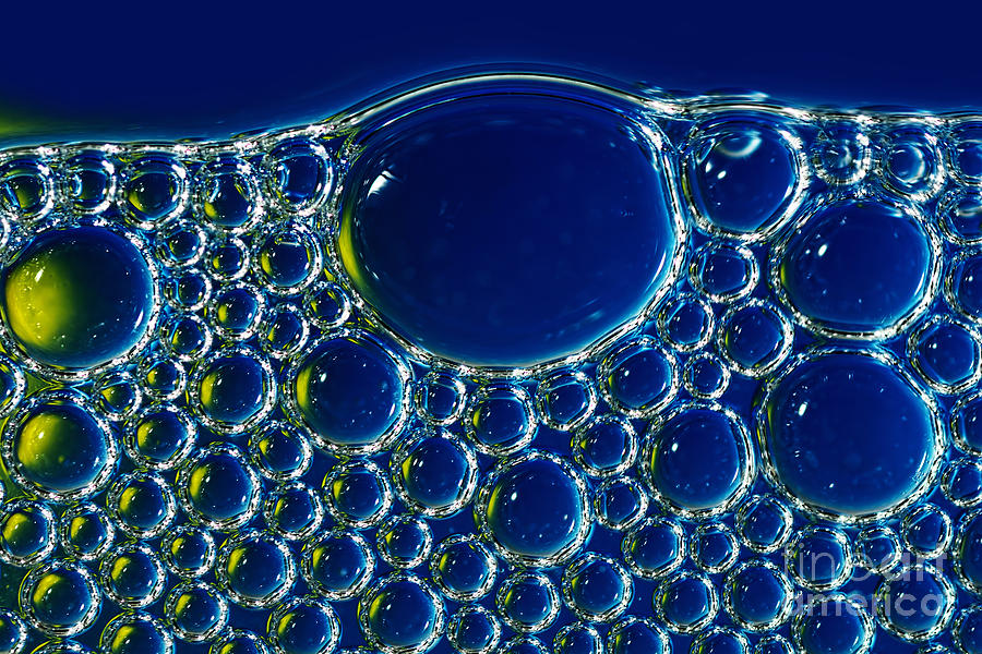 Abstract Photograph - Blue Yellow Bubbles by Kaye Menner by Kaye Menner