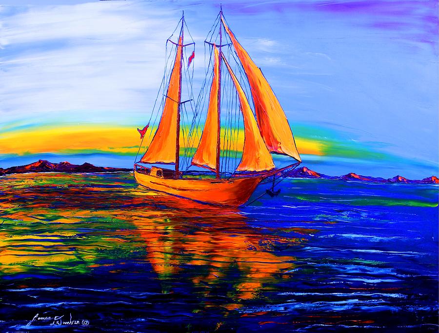 Blue Yellow Sails #1 Painting by James Dunbar