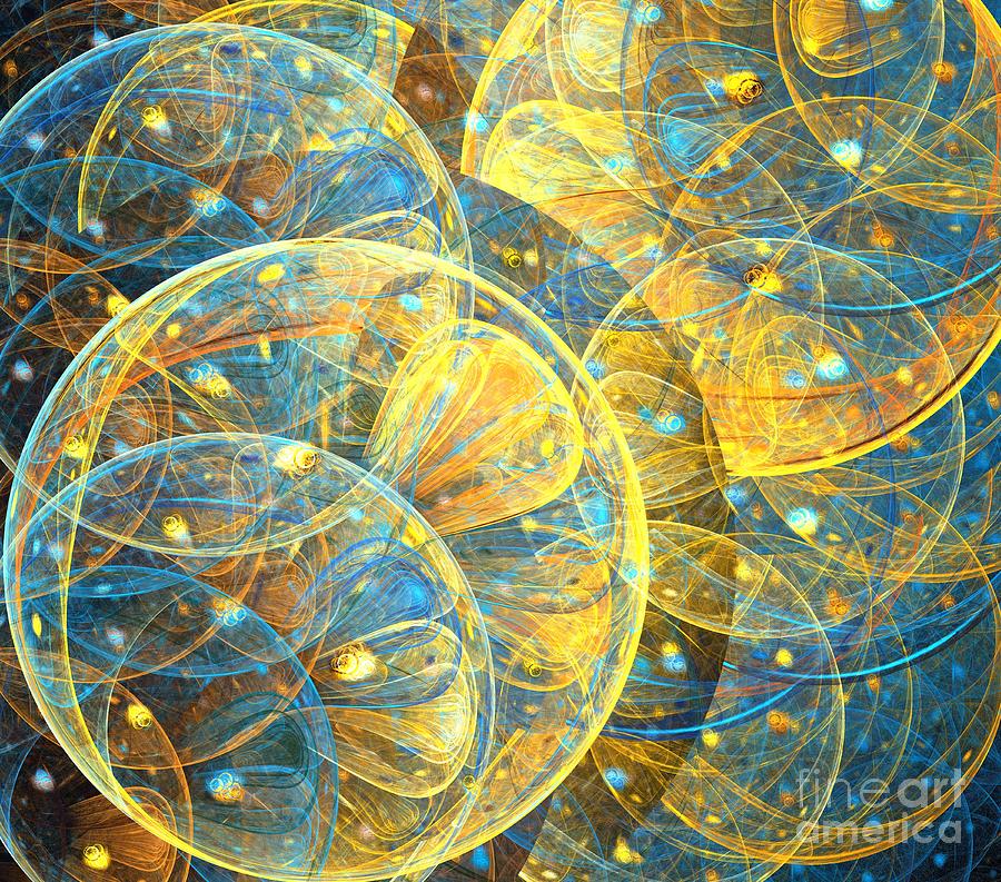 Abstract Digital Art - Blue Yellow Sphere by Kim Sy Ok