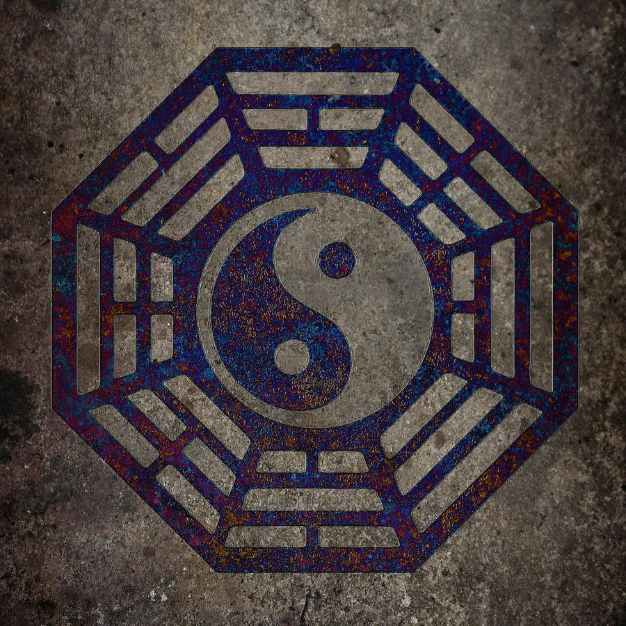 Blue Yin Yang Sign in Octagon with Metal Background Digital Art by Fred Bertheas