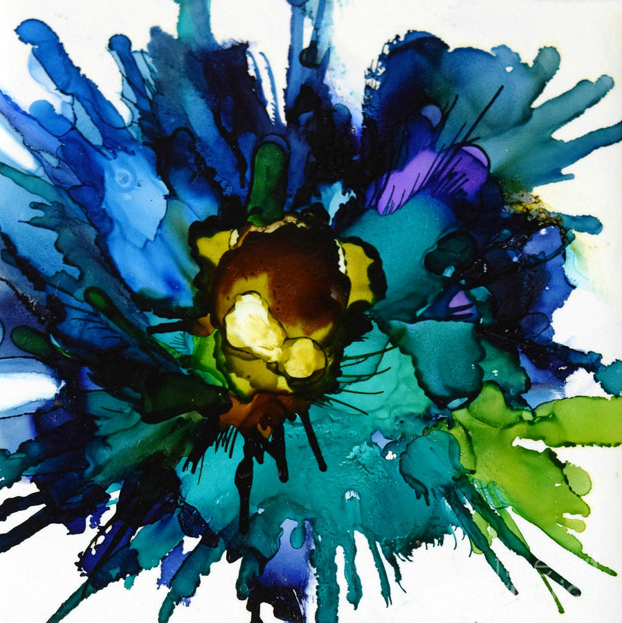 Abstract Painting - Blue Zinnia Margarita by Marla Beyer