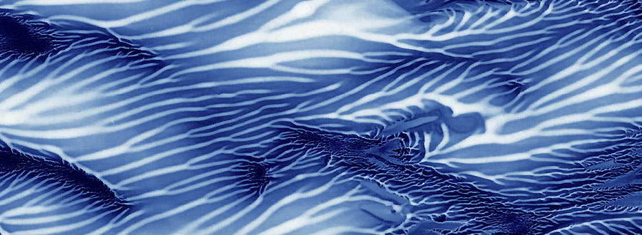 Blue And White Serenity Sea Monoprint Panoramic Painting