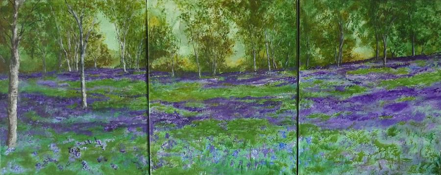 Bluebell Meadow triptych Painting by Lizzy Forrester
