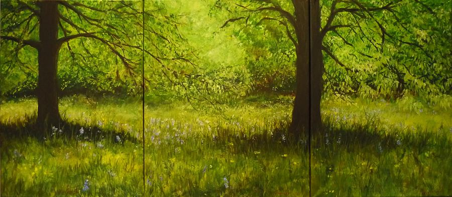 Bluebell Wood in Spring Triptych  Painting by Lizzy Forrester