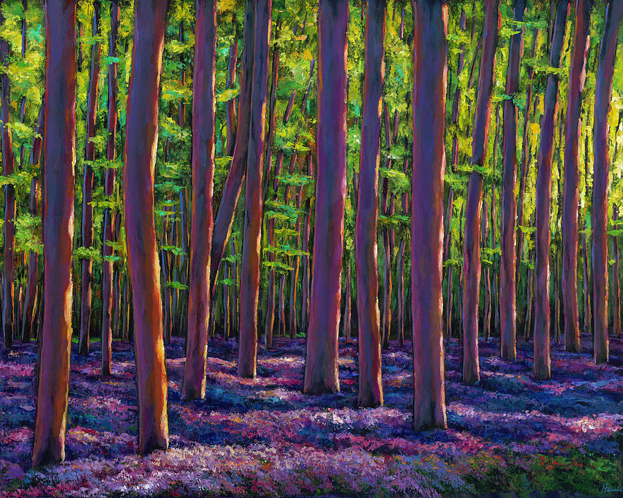 Dark Forest Painting - Bluebells and Forest by Johnathan Harris