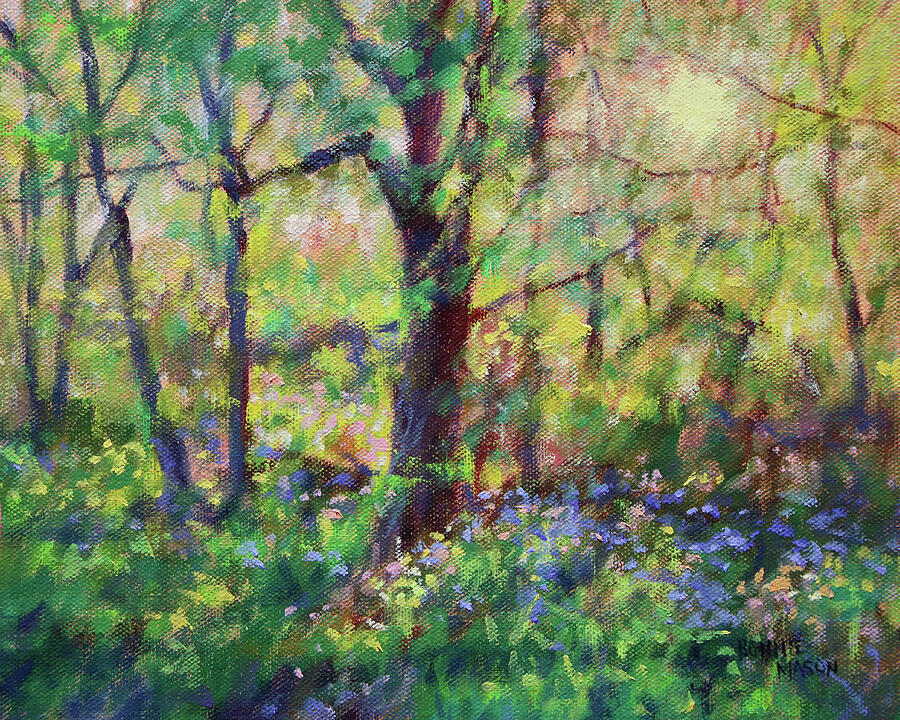 Bluebells at Sunset-Along the Roanoke River Painting by Bonnie Mason