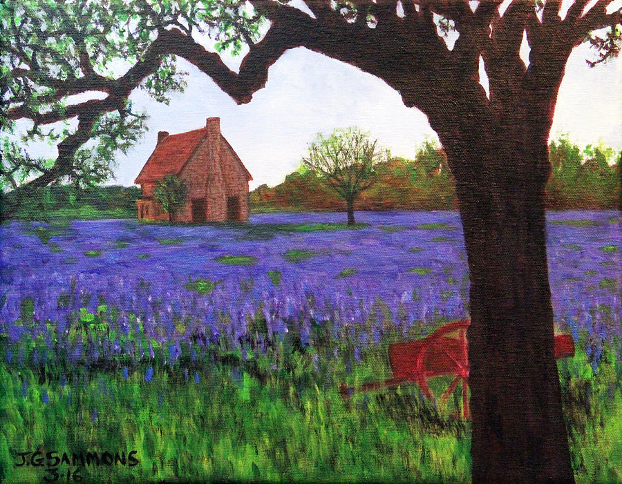 Bluebells Meadow Painting by Janet Greer Sammons