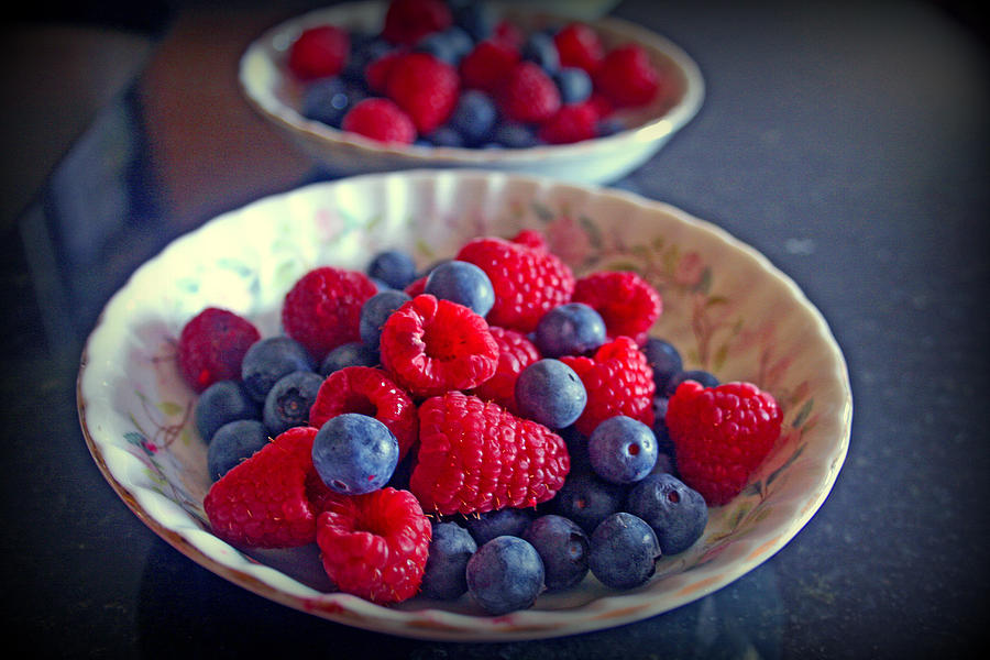 Blueberries And Raspberries Photograph by Kay Novy