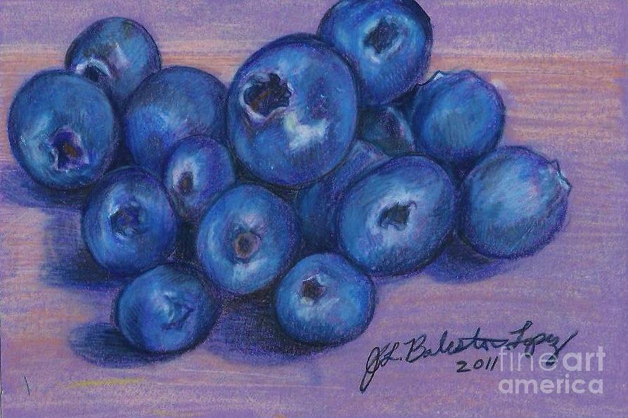 Fruit Still Life Drawing - Blueberries by Jamey Balester