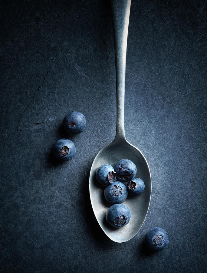 Blueberry Photograph - Blueberries on spoon Still Life by Johan Swanepoel
