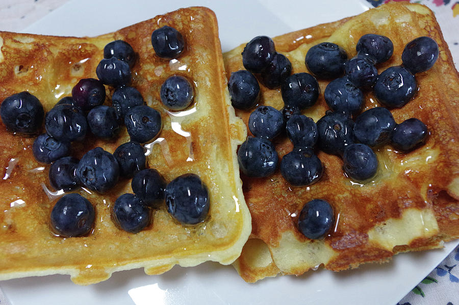 Blueberries on Waffles Photograph by Adria Trail