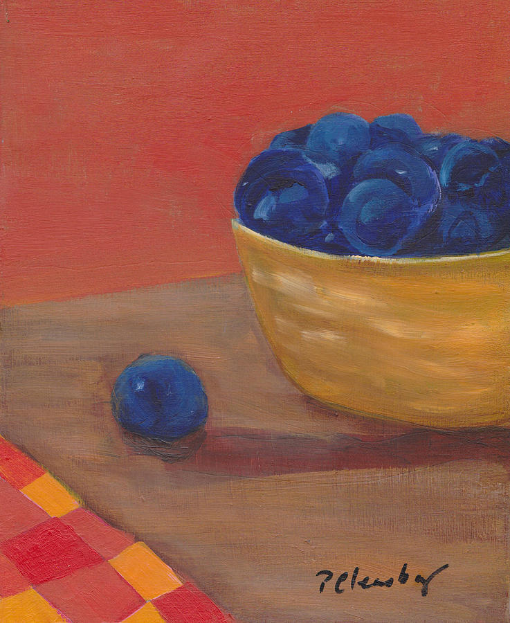 Blueberry Painting - Blueberries Yellow Bowl by Patricia Cleasby