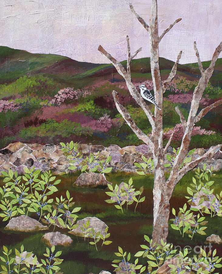 Woodpecker Mixed Media - Blueberry Field and Tree by Janyce Boynton