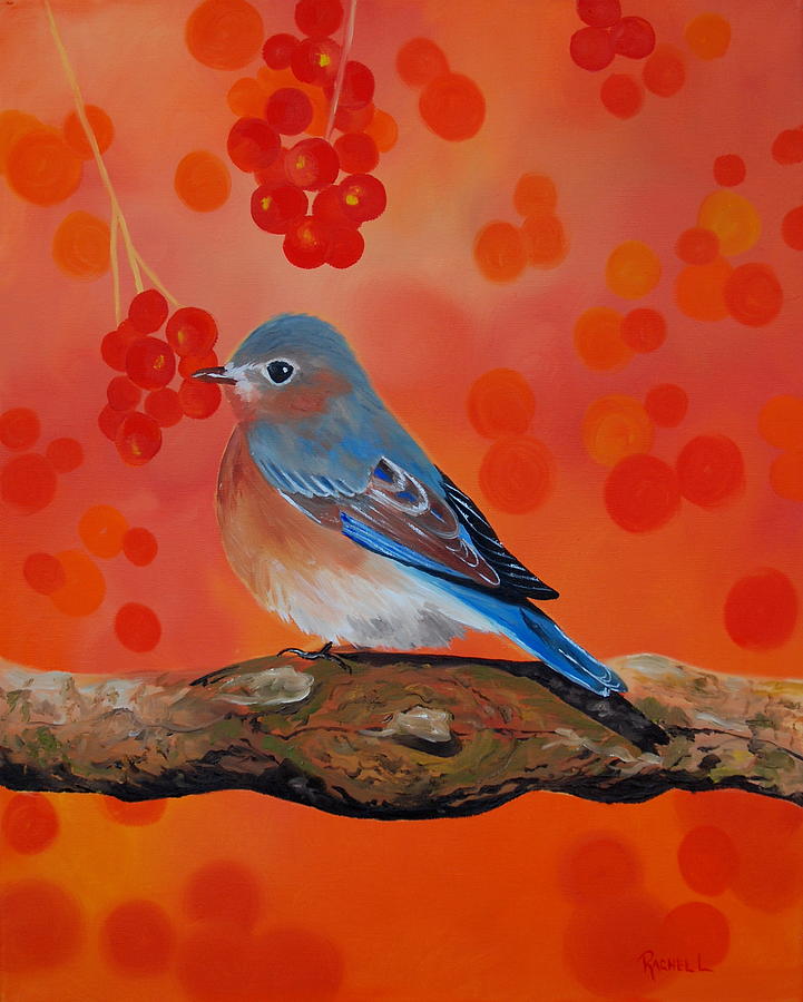 Bluebird and Berries Painting by Rachel Lawson