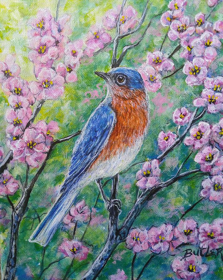 Bluebird and Blossoms Painting by Gail Butler