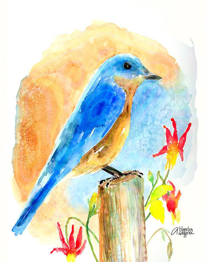 Bluebird On A Post Painting by Arline Wagner