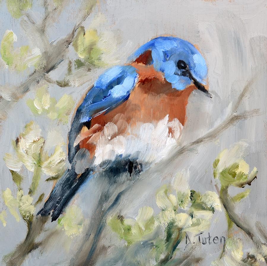 Bluebird on Dogwood Painting by Donna Tuten