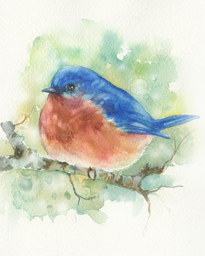Bluebird on Twig Painting by Peggy Wilson