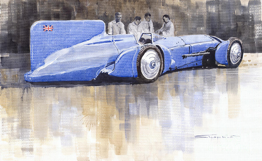 Bluebird Painting - Bluebird world land speed record car 1931 by Yuriy Shevchuk