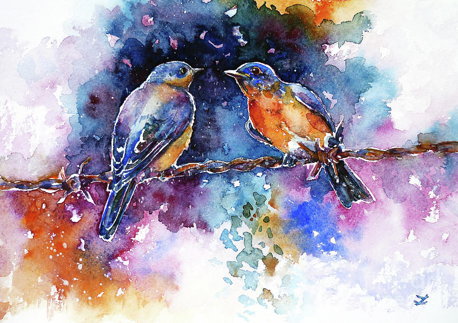 Bluebirds Painting by Zaira Dzhaubaeva
