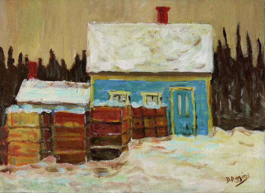 BlueHouse Winter,Stonington Maine Painting by Dave Higgins
