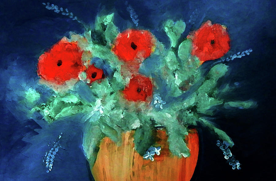 Blueish Bouquet of Red and Green Painting by Lisa Kaiser