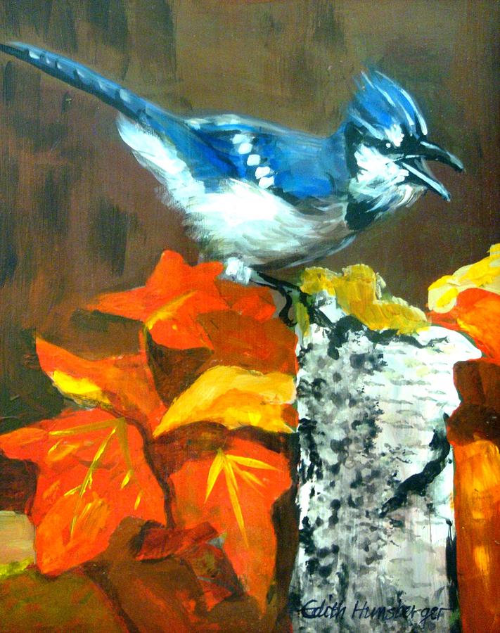 Bluejay Squawk Painting by Edith Hunsberger