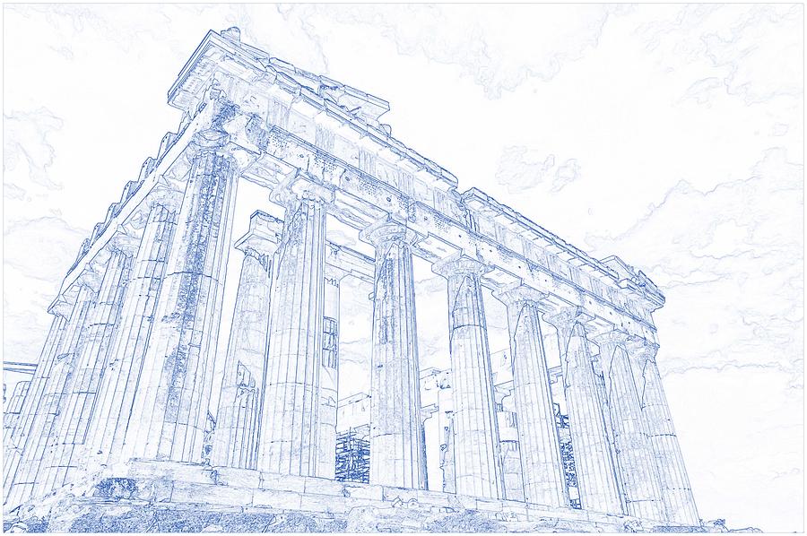Blueprint drawing of Greece Palace  Parthenon Iconic Ruins Painting by Celestial Images