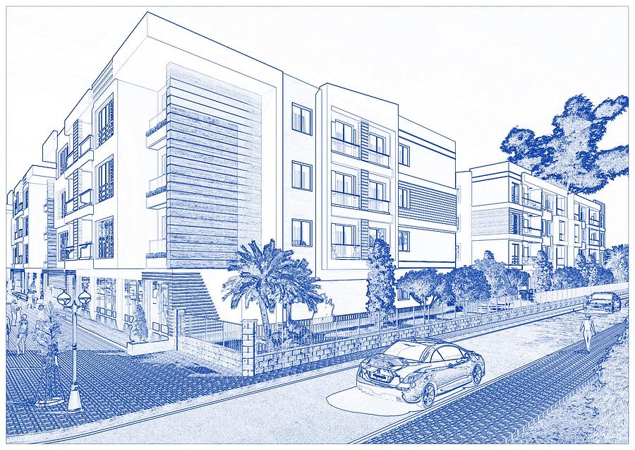 Blueprint Drawing of Modern Apartment Complex No 3 Painting by Celestial  Images - Fine Art America