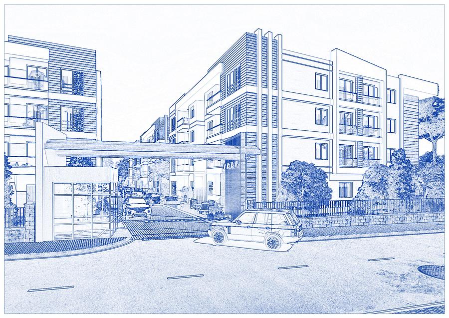 Blueprint Drawing of Modern Apartment Complex No 6 Painting by Celestial  Images - Pixels