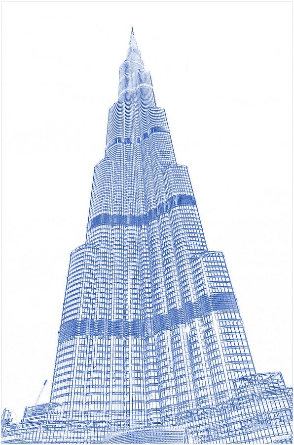 Blueprint Drawing of modern building Burj Khalifa Dubai Skyscraper U A 