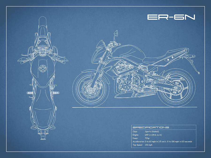 Transportation Photograph - Blueprint Of A ER-6n Motorcycle by Mark Rogan