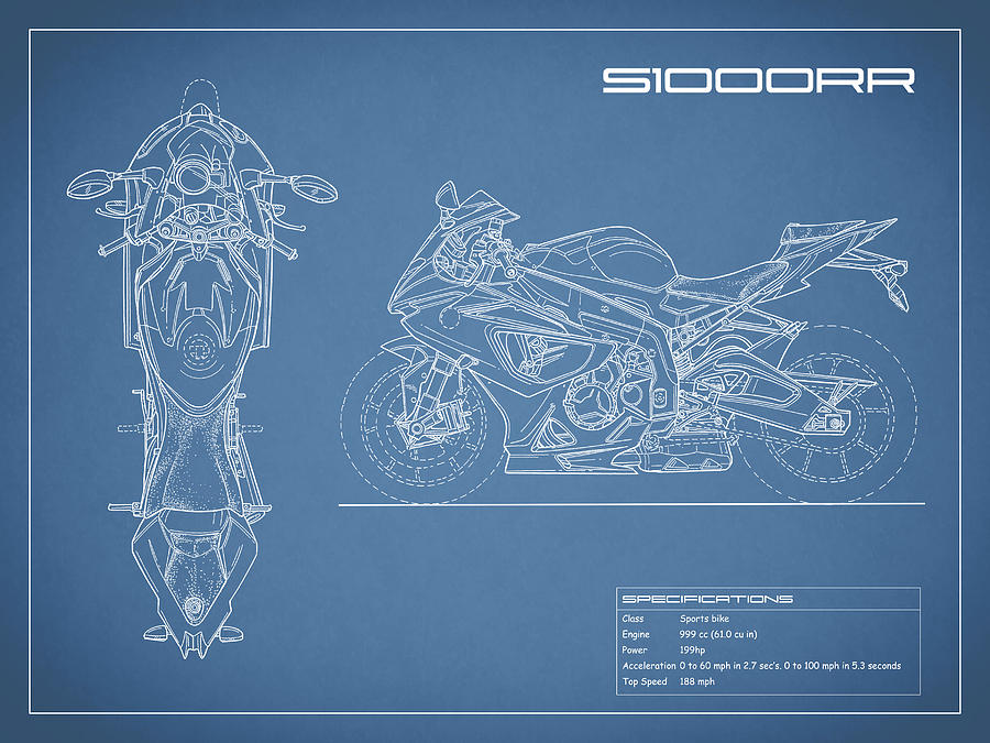 Transportation Photograph - Blueprint Of A S1000RR Motorcycle by Mark Rogan