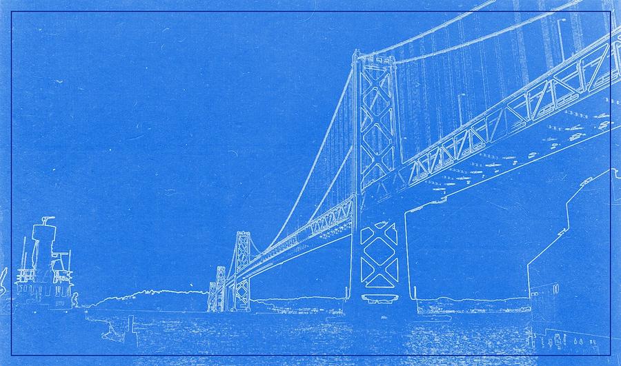 BluePrint of Suspension Bridge Painting by Celestial Images