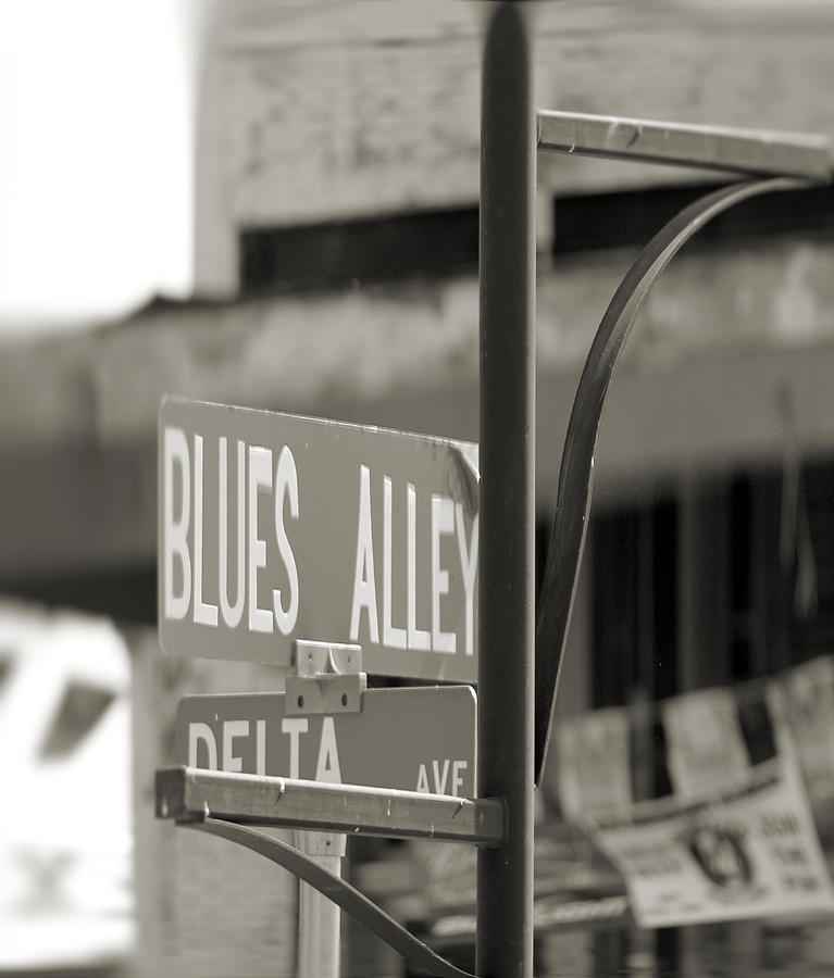 Morgan Freeman Photograph - Blues Alley Street Sign by Karen Wagner