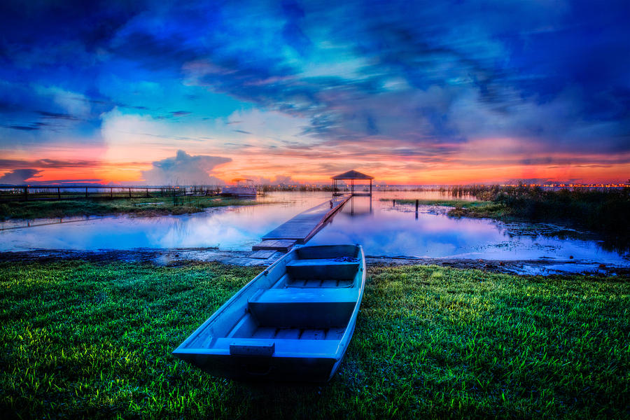 Boat Photograph - Blues Before Dawn by Debra and Dave Vanderlaan