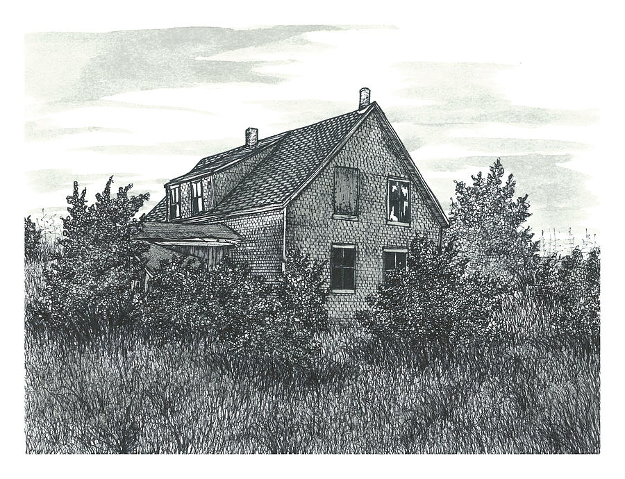 Abandoned Farmhouse in River Dennys, Nova Scotia Drawing by Jonathan Baldock