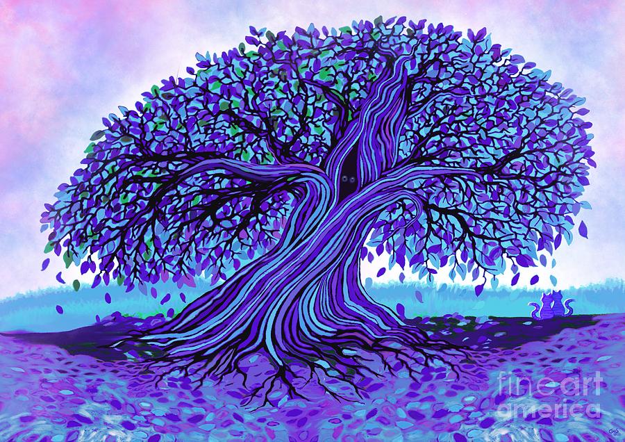 Blues Tree Cats Painting by Nick Gustafson