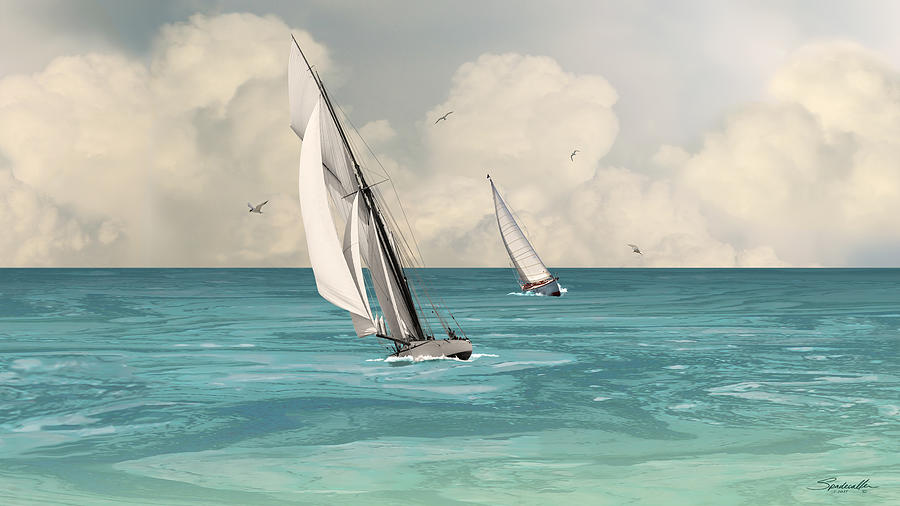 Bluewater Digital Art - Bluewater Cruising Sailboats by M Spadecaller