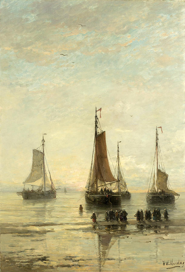 Bluff-Bowed Scheveningen Boats at Anchor Painting by Hendrik Willem ...