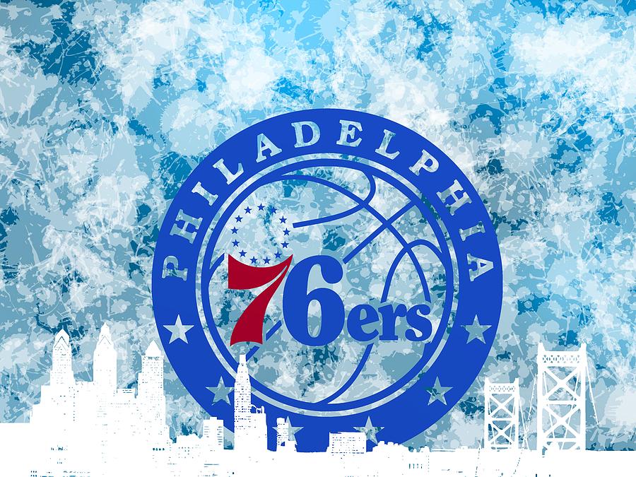 Philadelphia 76ers Digital Art - bluish backgroud for Philadelphia basket by Alberto RuiZ