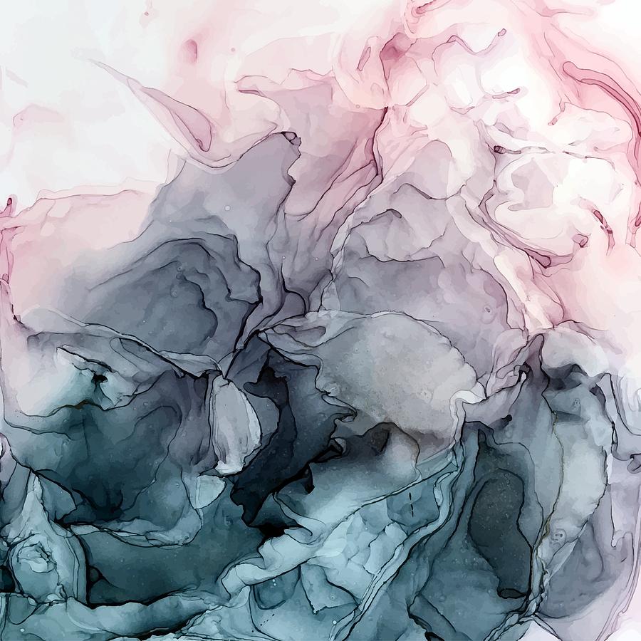 Abstract Painting - Blush and Paynes Gray Flowing Abstract by Elizabeth Karlson